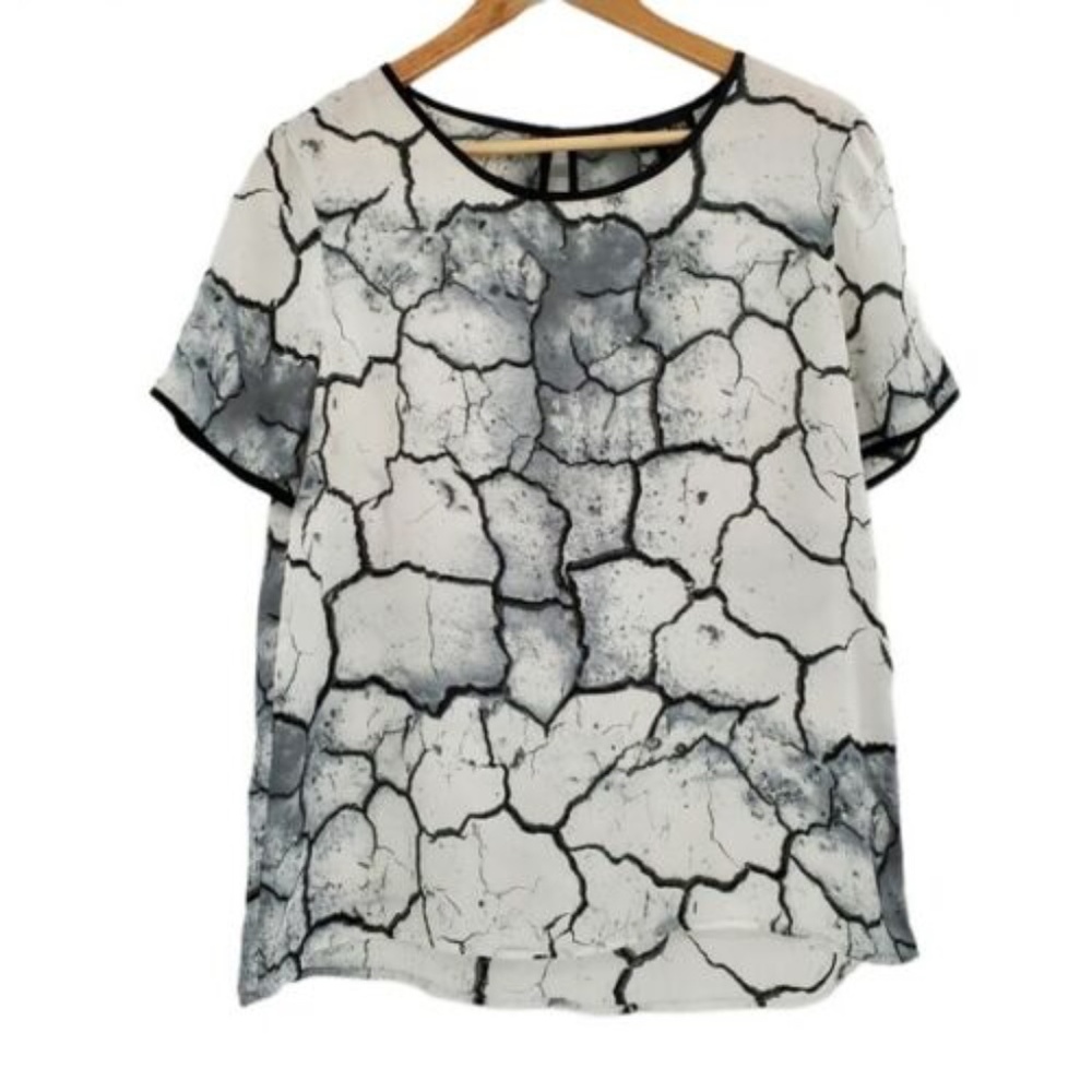 Ronen Chen Black and White Abstract Blouse
